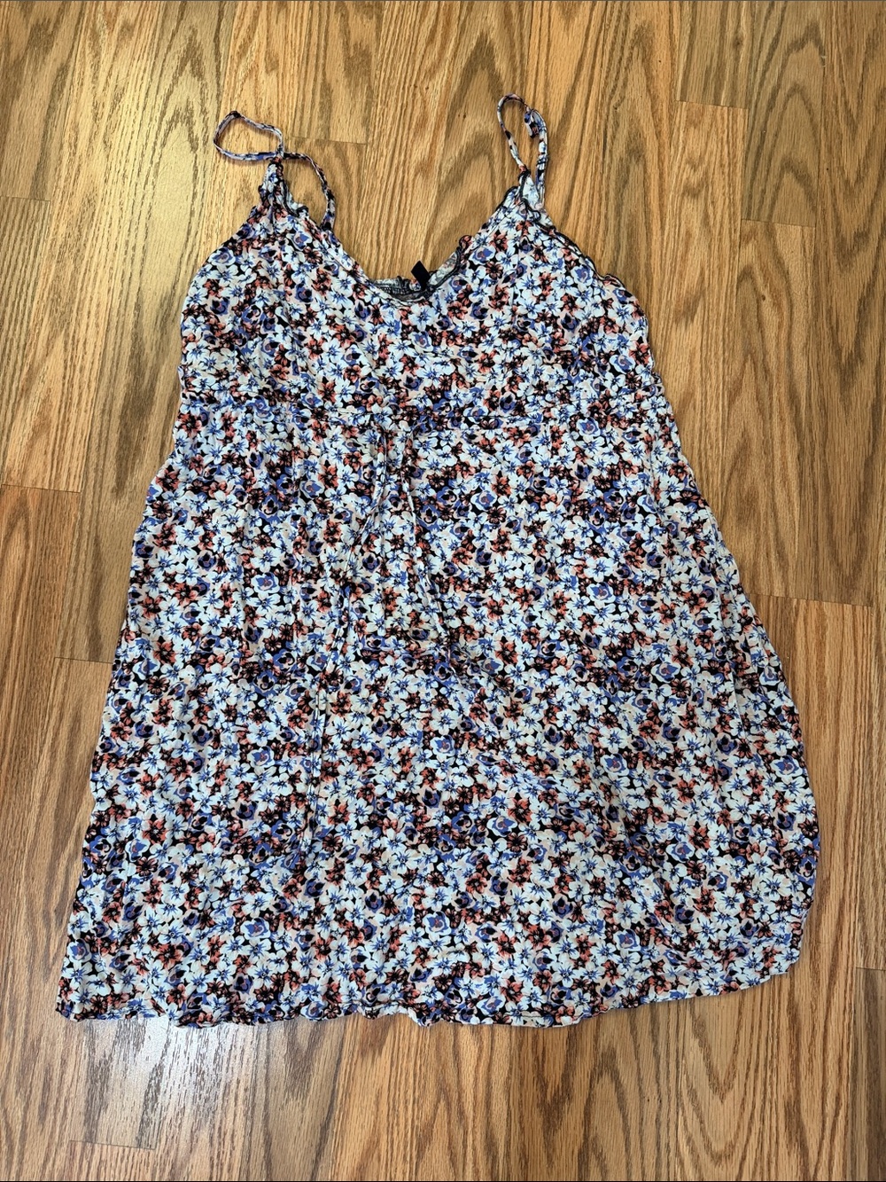 Floral Spaghetti Strap Sundress - Blue & Rust Floral